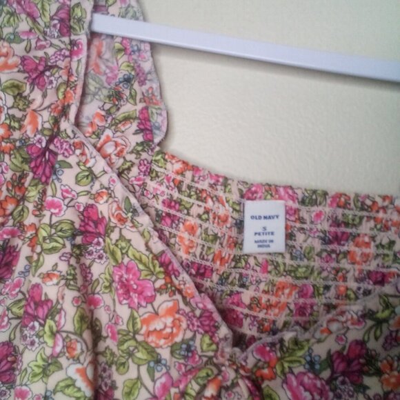 Old Navy Dress S Petite Peasant Short Sleeve Floral Colorful - Picture 5 of 14